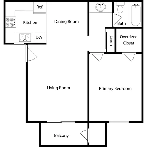 Floor plan One-Bed, One-Bath (B)