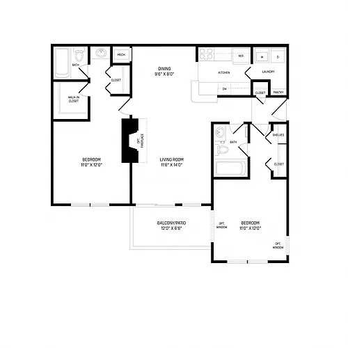 Floor plan 2 Bed/2 Bath-B2