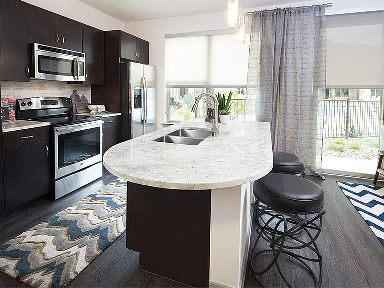 Granite countertops and espresso cabinets