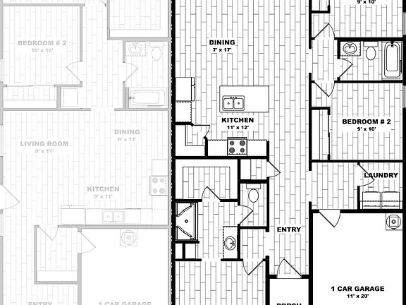 Black and white floor plan showing a house layout with three bedrooms, living room, dining area, kit
