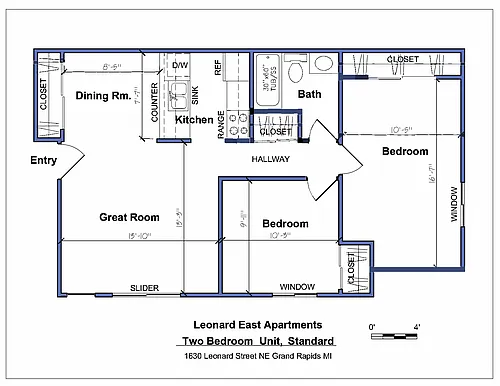 Floor plan 2 Bedroom Standard, 1 Bath