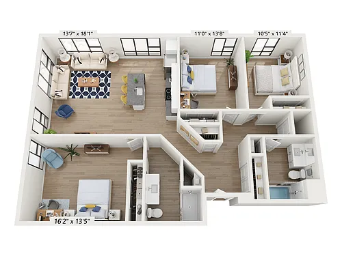 Floor plan Three Bedroom Corner