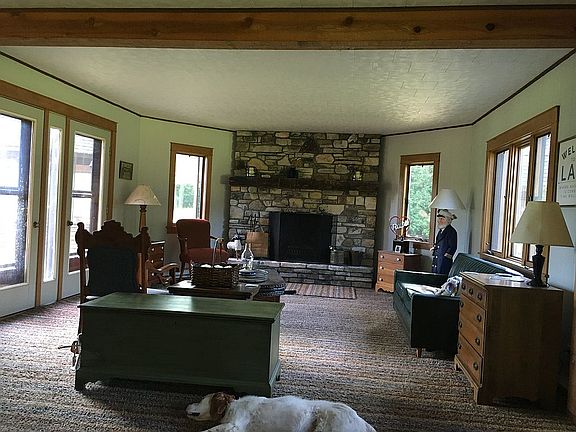 Living room with stone firep