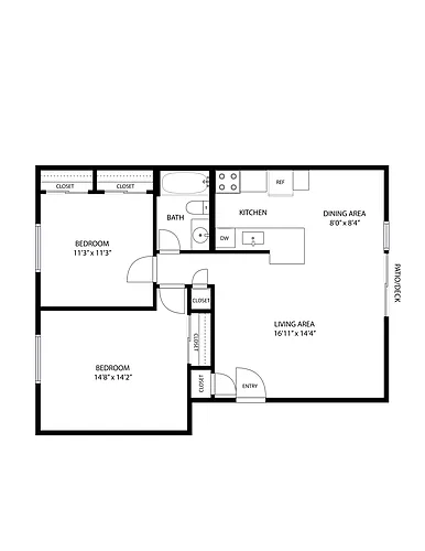 Floor plan Two Bed One Bath Renovated