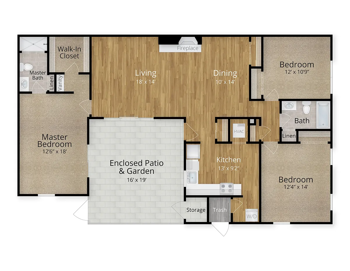 Floor plan 3 Bed x 2 Bath - Monterey Ranch