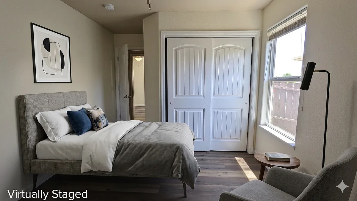 Virtually staged 12x10 bedroom - 482 Castle Pines Ave