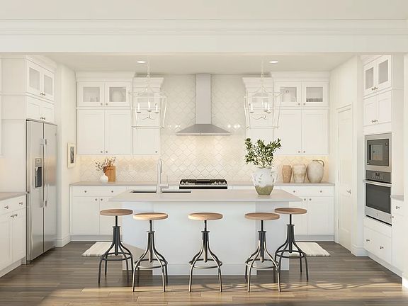 Kitchen with glass upper cabinets