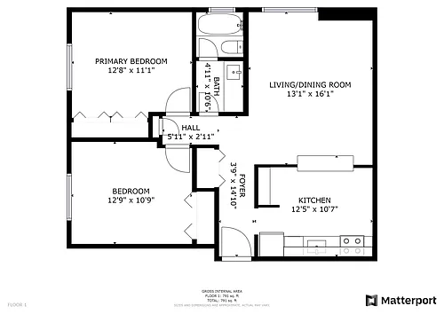 Floor plan 2 Bed 1 Bath