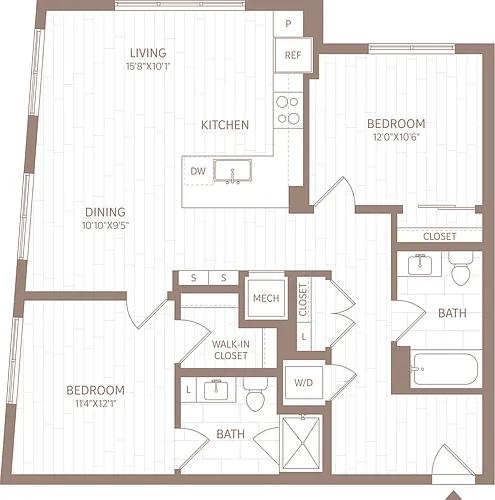 Floor plan 2 Bed/2 Bath-B2