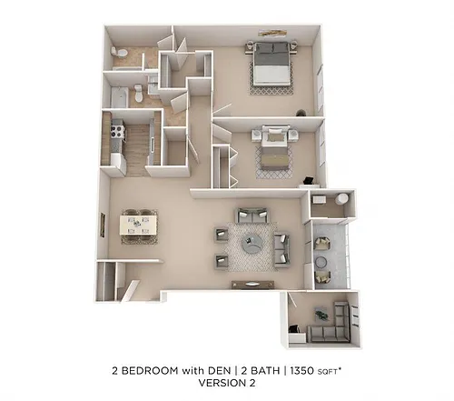 Floor plan Two Bedroom 2 Bath- 1350 sqft