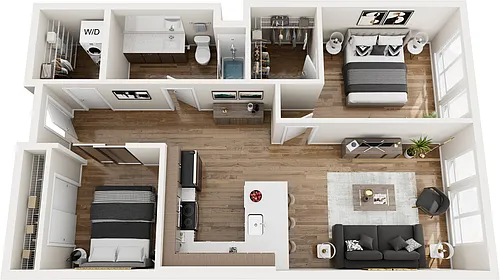 Floor plan One Bed + Alcove Bed w/West View M10