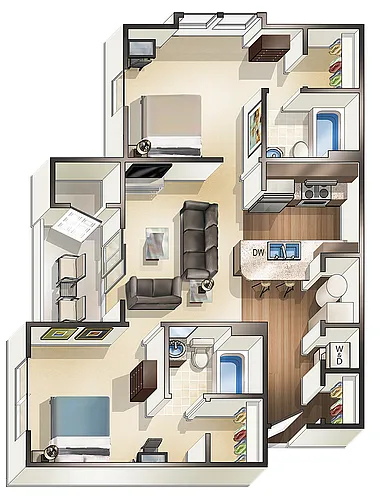 Floor plan Two Bedroom Unfurnished