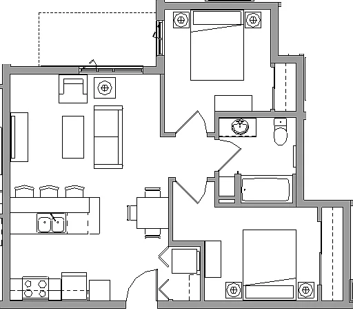 Floor plan 2X1G - 2 BEDROOM - 1 BATH
