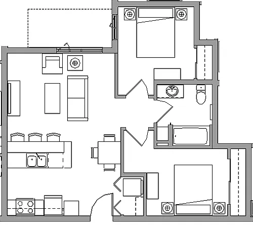 Floor plan 2X1G - 2 BEDROOM - 1 BATH