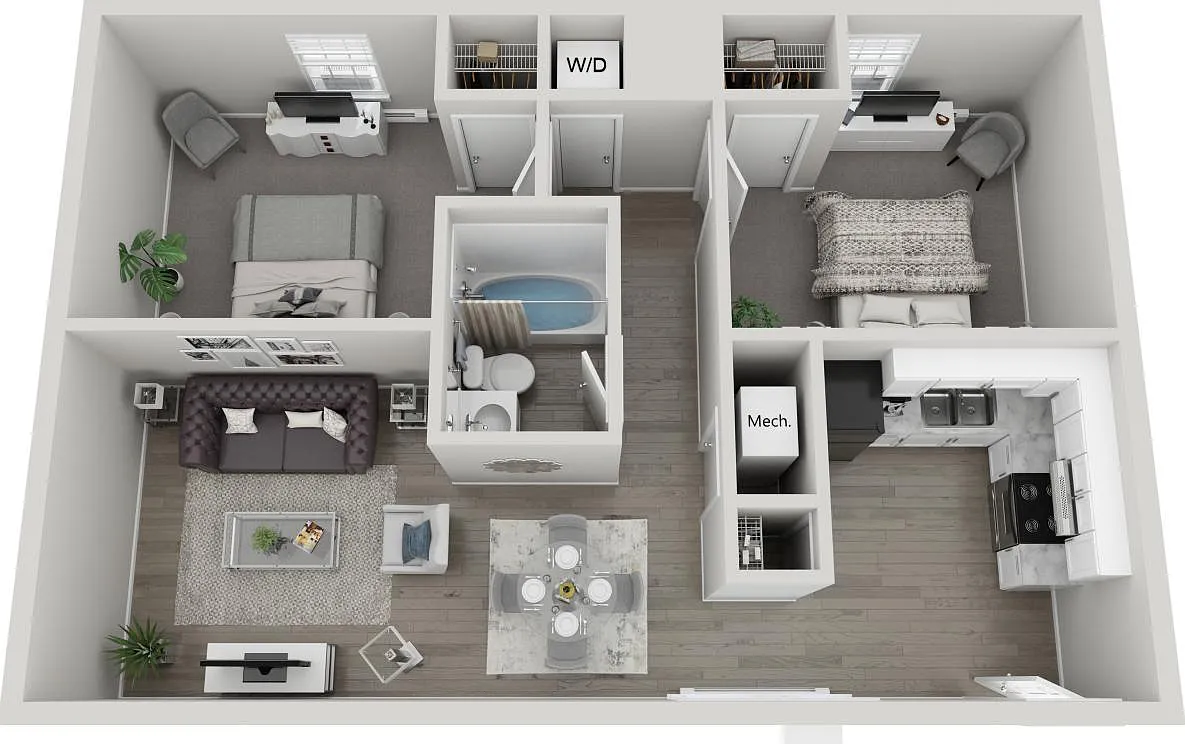 Floor plan 2 bed 1 bath flat B