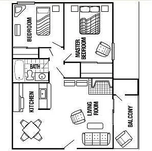 Floor plan Two Bedroom One Bath