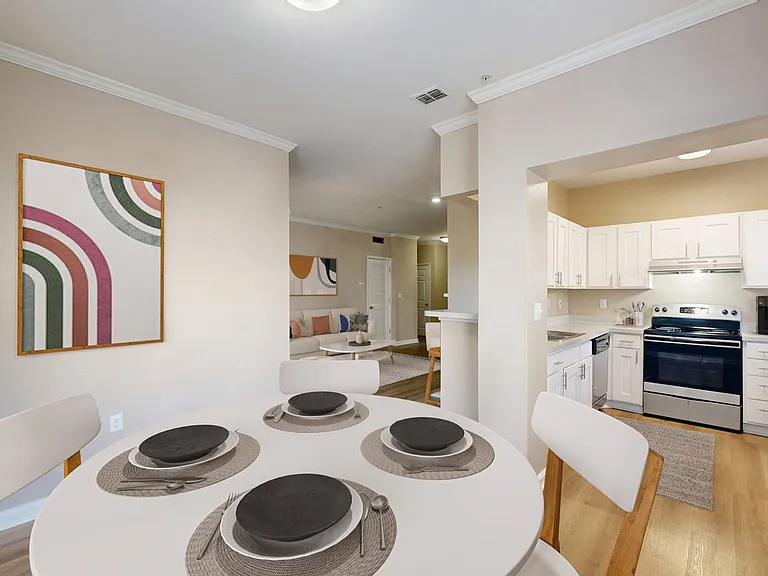 Open floorplan kitchen with stainless steel appliance package
