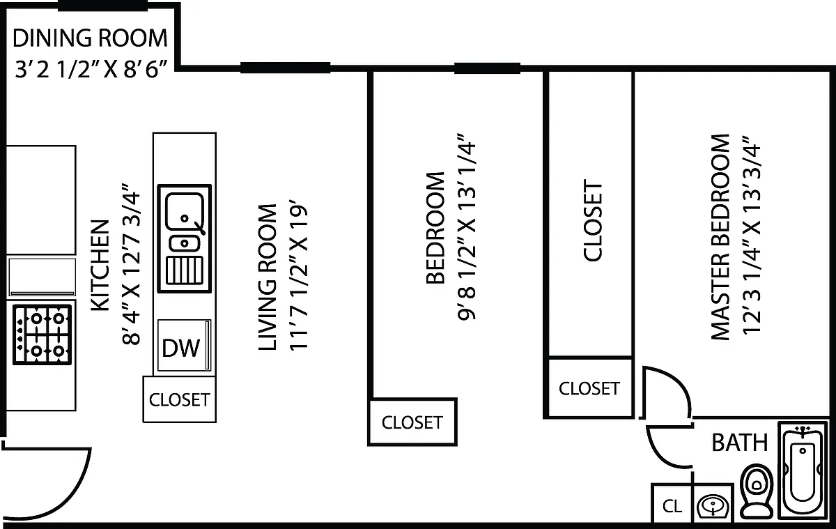 Floor plan 2 Bedroom 1 Bath