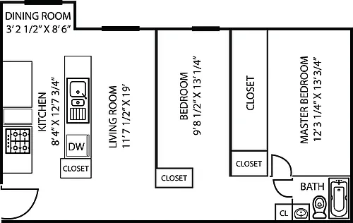 Floor plan 2 Bedroom 1 Bath