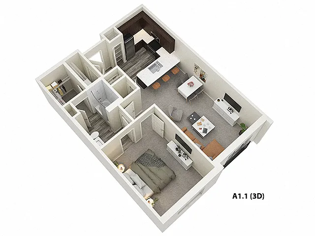 Floor plan 1 Bed 1 Bath (A1)