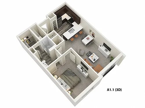 Floor plan 1 Bed 1 Bath (A1)