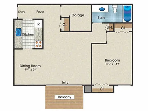 Floor plan 1 Bed | 1 Bath