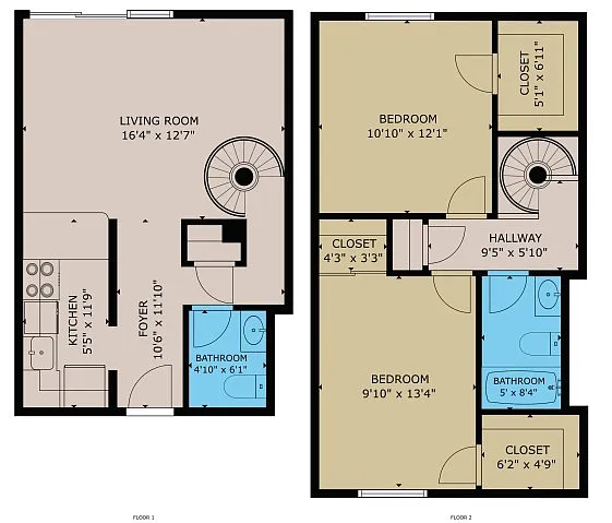 Floor plan Renovated Townhomes: 2 Bedroom / 1.5 Bath