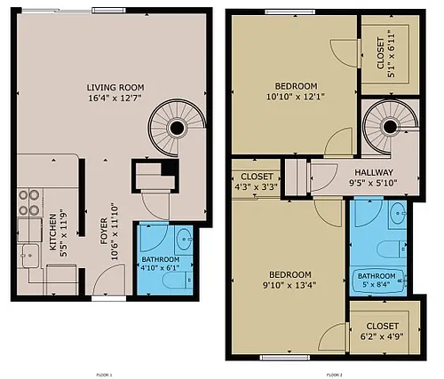 Floor plan Renovated Townhomes: 2 Bedroom / 1.5 Bath