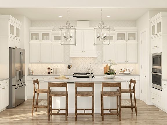 Kitchen with glass upper cabinets