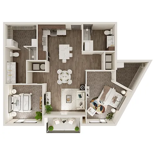Floor plan 2 Bedroom, 2 Bathroom - 1098-1110 SF
