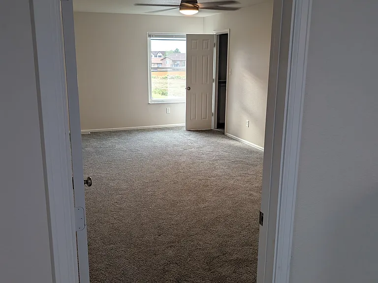 entry to large master bedroom with walk in closed and private master bathroom with walk in shower