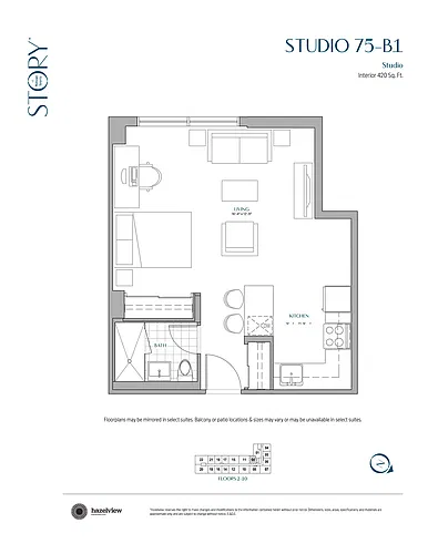 Floor plan 0 Bedroom, 1 Bathroom 0 Bed 1 Bath 26