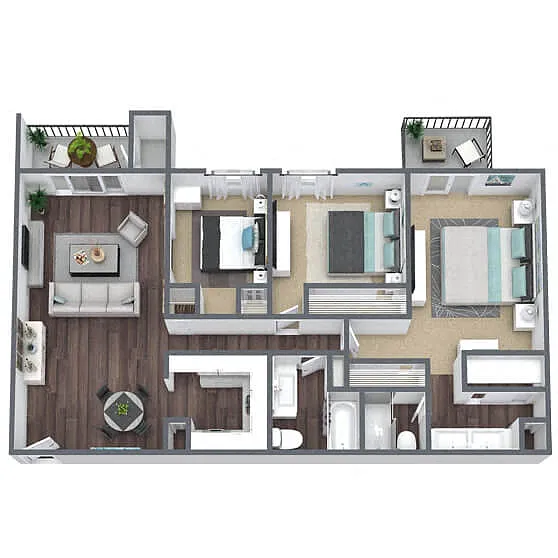 Floor plan C1: 3 Bed 2 Bath