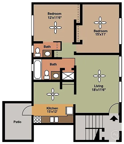 Floor plan 2 Bedrooms, 1.5 Bathrooms