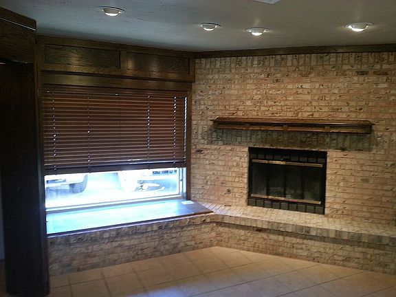 Fireplace and picture window