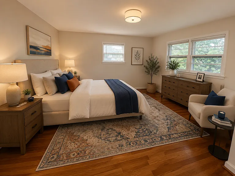 Primary bedroom staged