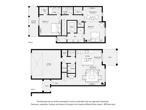 Floor plan Craftsman Townhome - 2 Bedroom