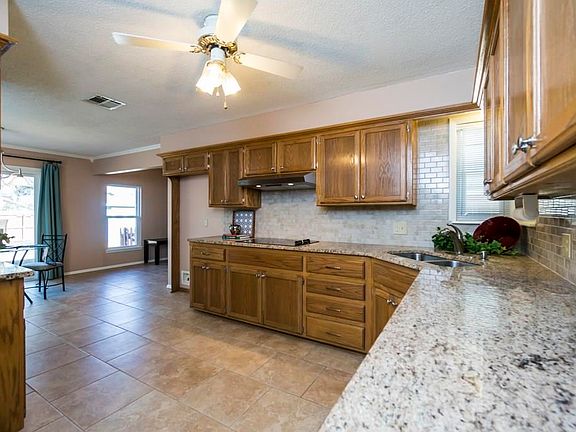 Tons of counter space with beautiful granite and stainless steel appliances. Love the corner sink wi