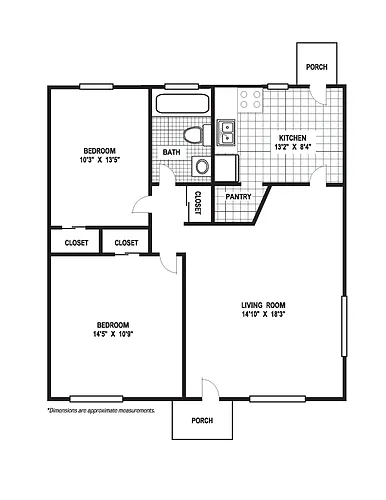 Floor plan 2 Bedroom 1 Bath B