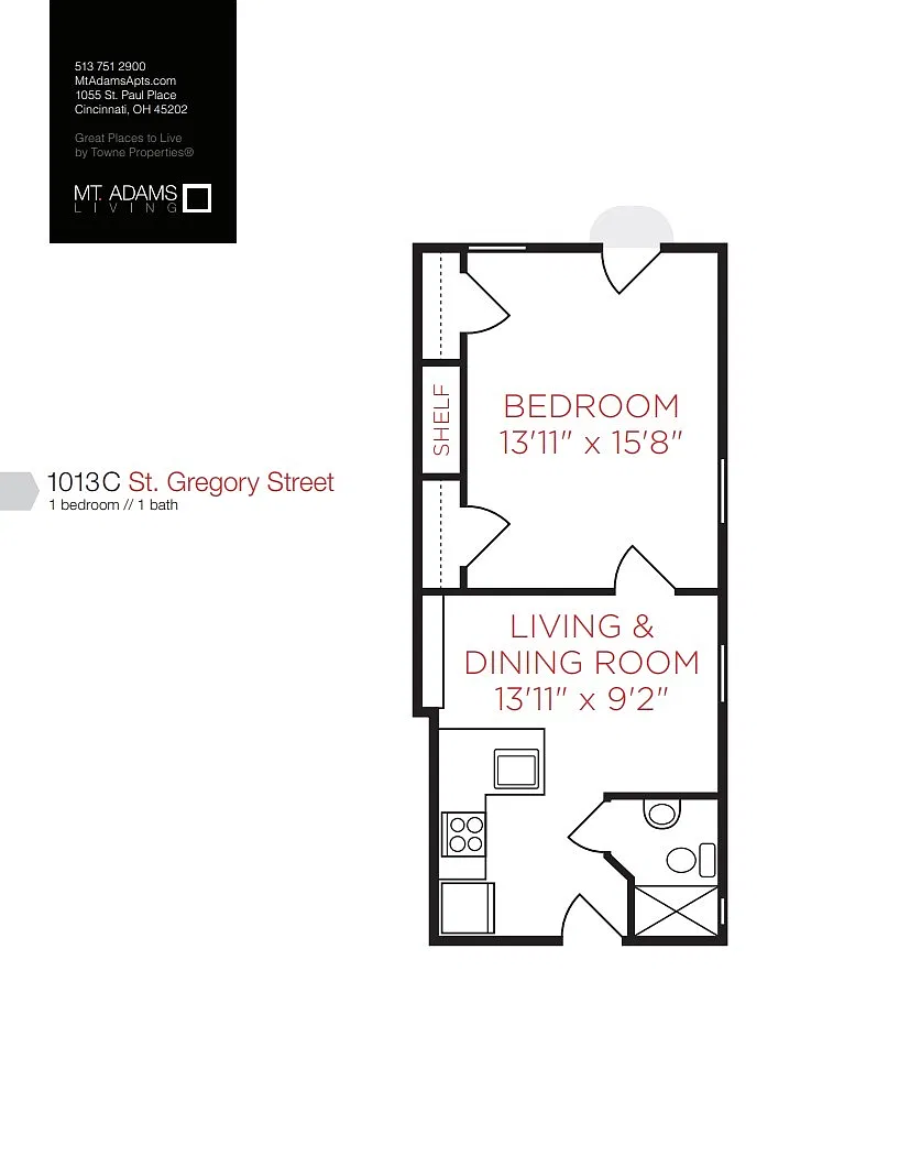 Floor plan 1013C St. Gregory Street (One Bedroom)