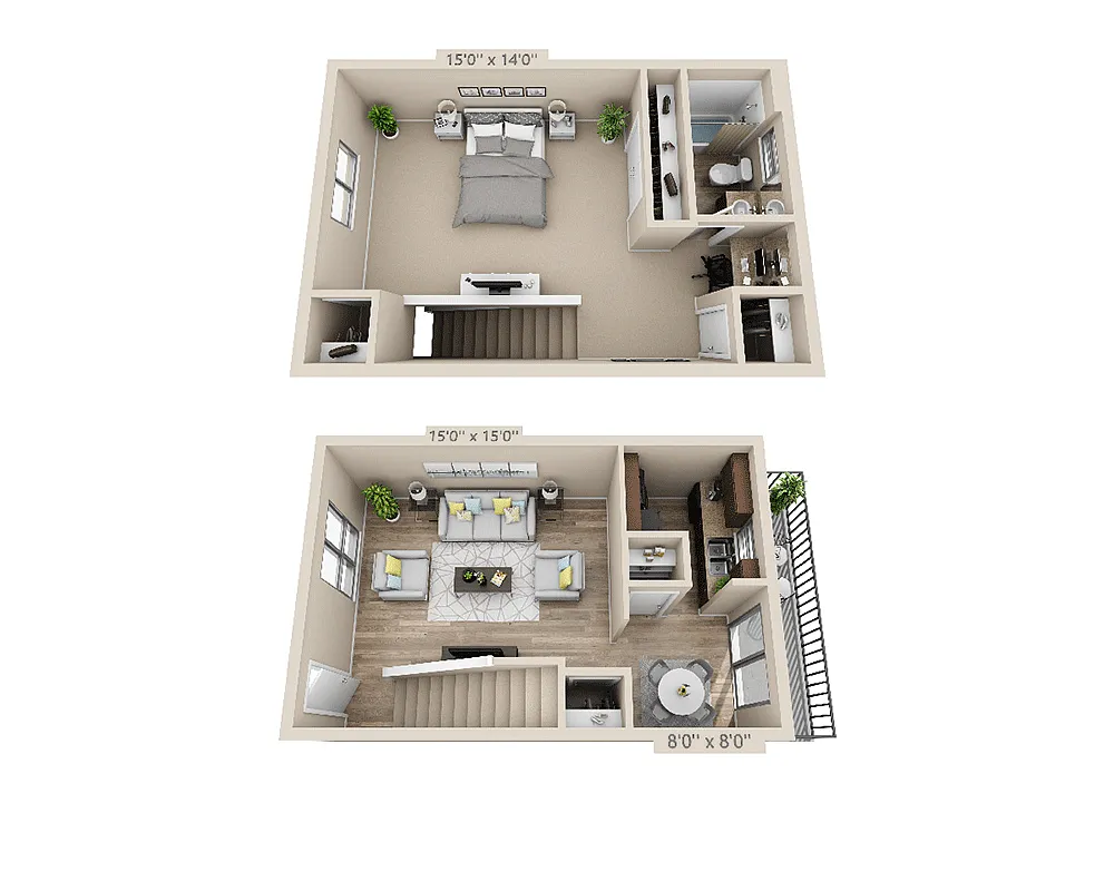 Floor plan One Bedroom A1ATAW