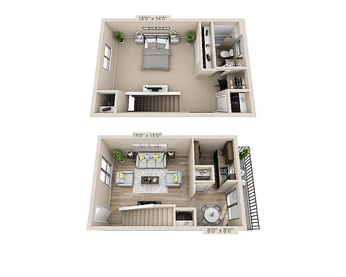 Floor plan One Bedroom A1ATAW
