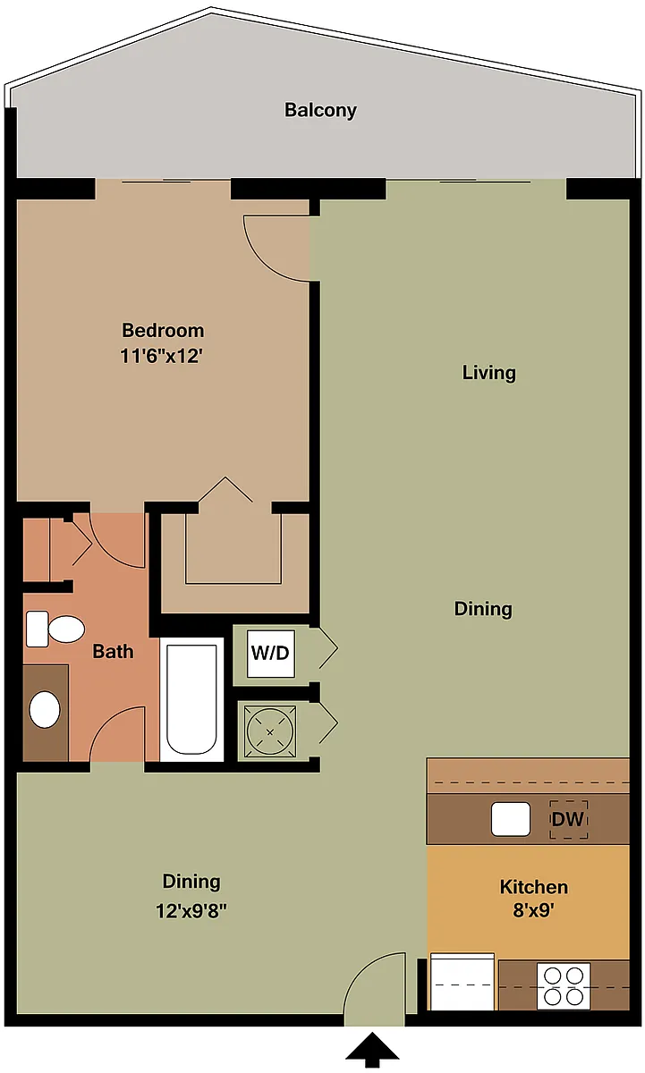 Floor plan 1 Bed - 1 Bath - DEN