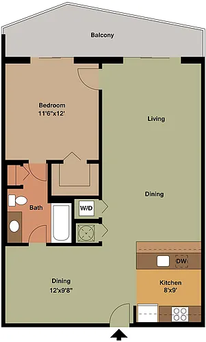 Floor plan 1 Bed - 1 Bath - DEN