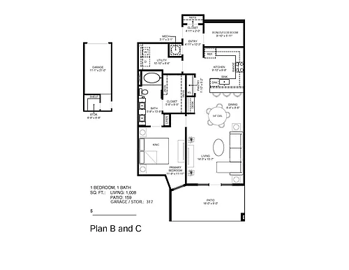 Floor plan 1 Bedroom 1 Bath 1st Floor