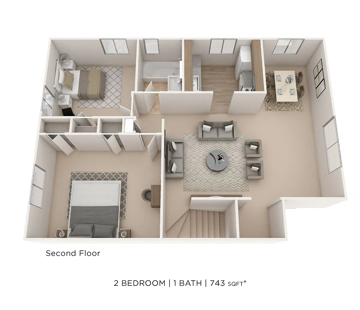Floor plan Two Bedroom - 743 sqft