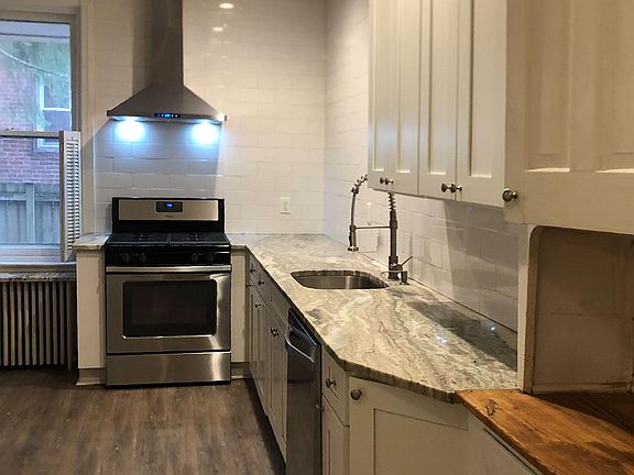 Spacious renovated eat-in kitchen.