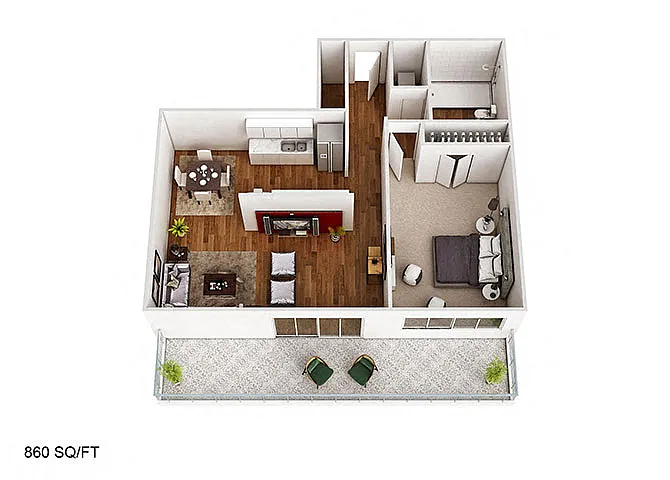 Floor plan 1 Bedroom/1Bathroom 860