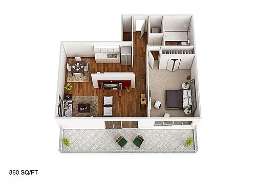 Floor plan 1 Bedroom/1Bathroom 860