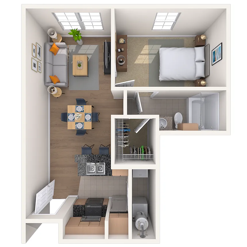 Floor plan Traditional 1x1 622 SF